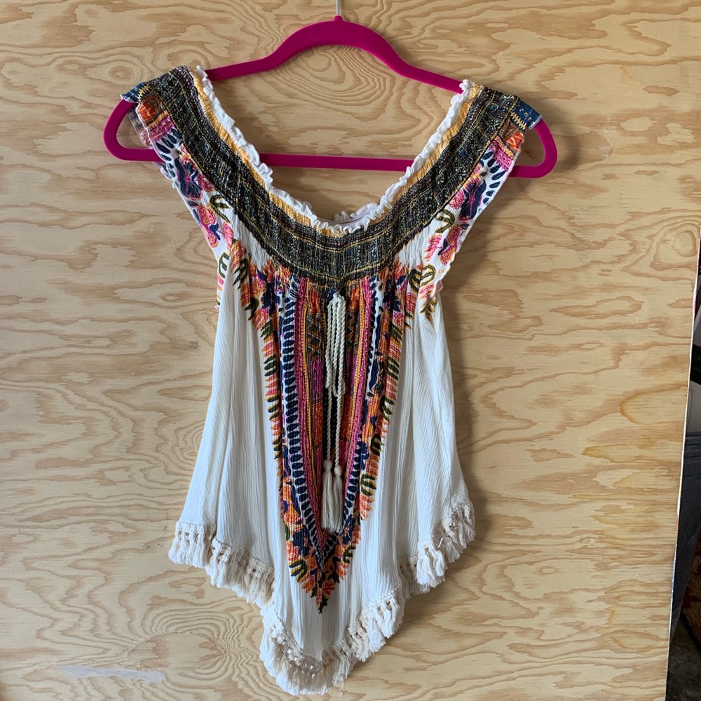 Off the shoulder multi colored T-shirt